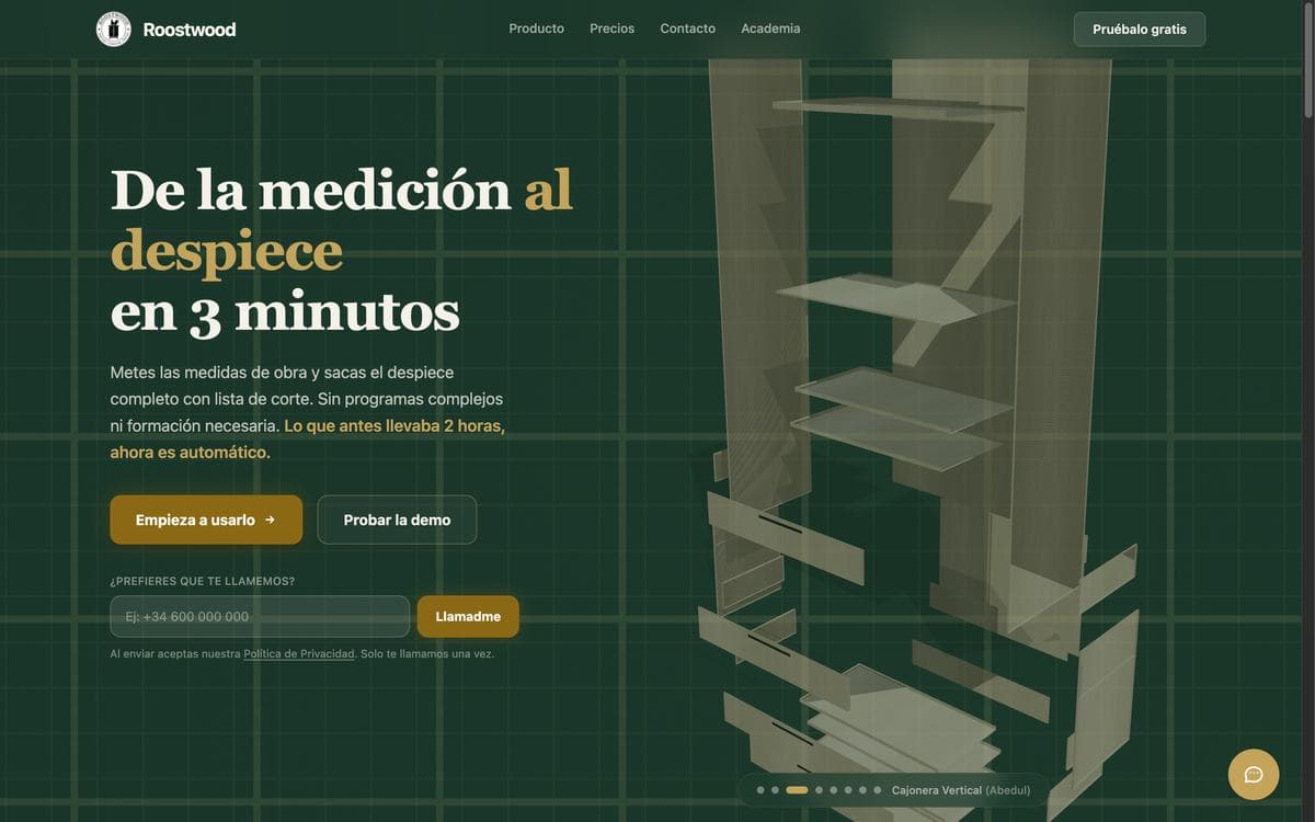roostwood.app — de la medición al despiece en 3 minutos